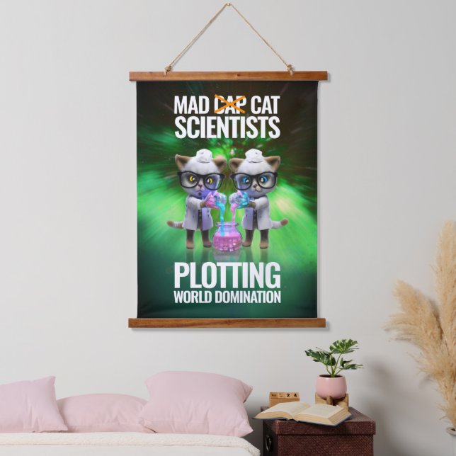 Funny Mad Cat Scientists Plotting World Domination Hanging Tapestry (Bedroom)