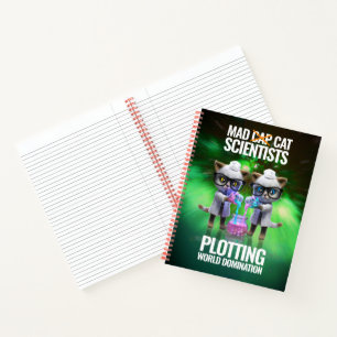 Funny Mad Cat Scientists Plotting World Domination Notebook