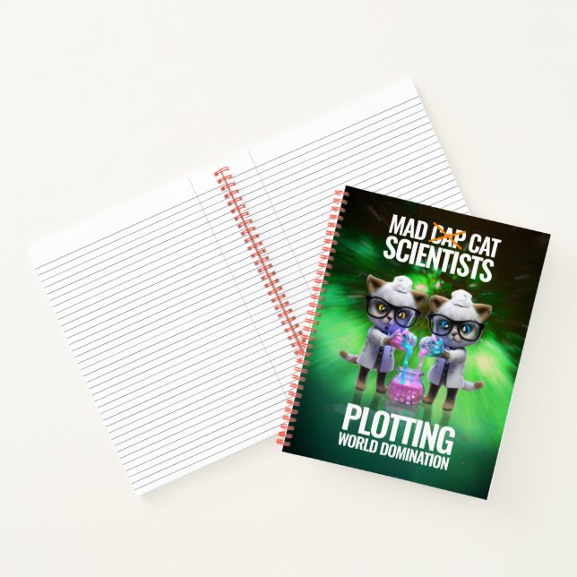 Funny Mad Cat Scientists Plotting World Domination Notebook (Inside)