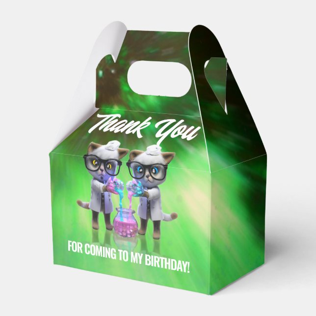 Funny Mad Cat Scientists Purrfect Birthday Favor Box (Front Side)