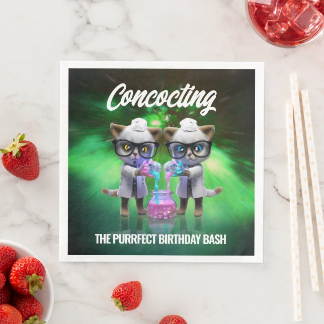 Funny Mad Cat Scientists Purrfect Birthday Napkin (Insitu)