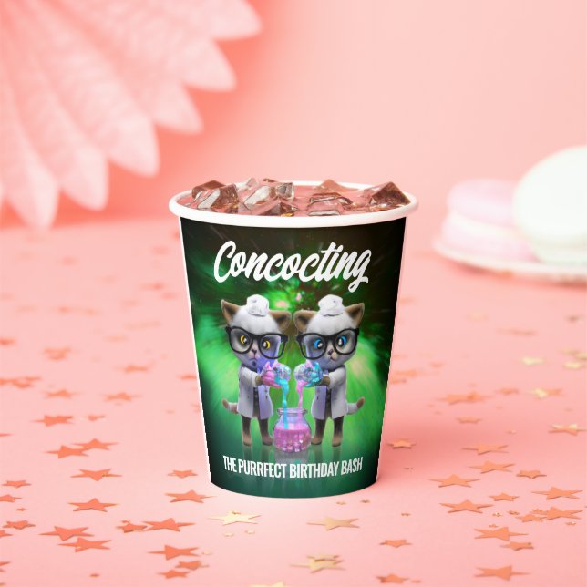Funny Mad Cat Scientists Purrfect Birthday Paper Cups (Insitu)