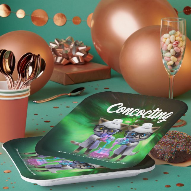 Funny Mad Cat Scientists Purrfect Birthday Paper Plate (Multi)