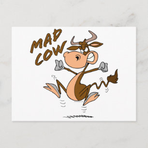 funny mad cow cartoon character postcard