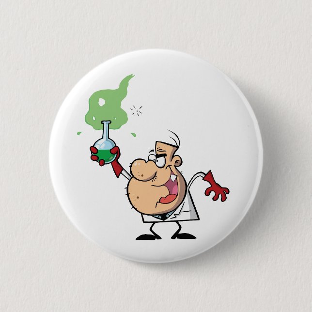 Funny Mad Scientist Holding Green Potion 2 Inch Round Button (Front)