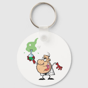 Funny Mad Scientist Holding Green Potion Keychain