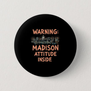 Funny Madison Wisconsin Night Skyline Vintage Prem 2 Inch Round Button