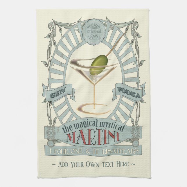 Funny Magical Martini Cocktail Personalized Kitche Kitchen Towel (Vertical)