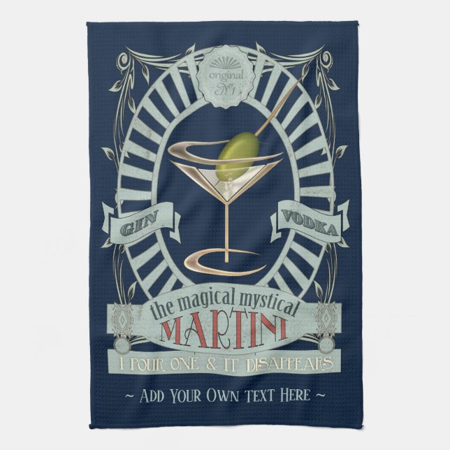 Funny Magical Martini Cocktail Personalized Kitchen Towel (Vertical)
