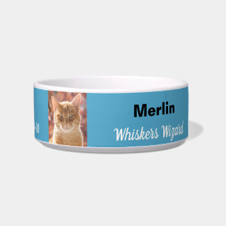 Funny Magical Whiskers Wizard Birthday Blue Cat Bowl