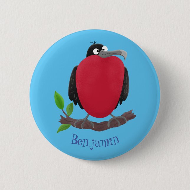 Funny magnificent frigate bird cartoon 2 inch round button (Front)