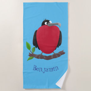 Funny magnificent frigate bird cartoon beach towel