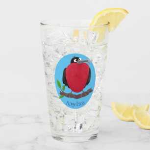Funny magnificent frigate bird cartoon glass
