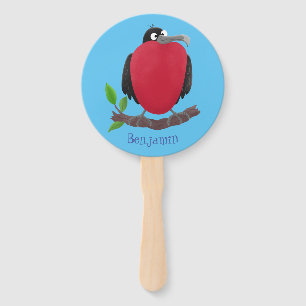 Funny magnificent frigate bird cartoon hand fan
