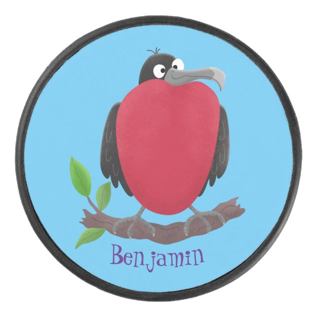 Funny magnificent frigate bird cartoon hockey puck (Front)