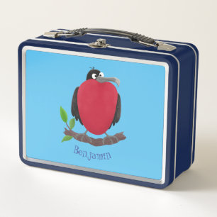 Funny magnificent frigate bird cartoon metal lunch box
