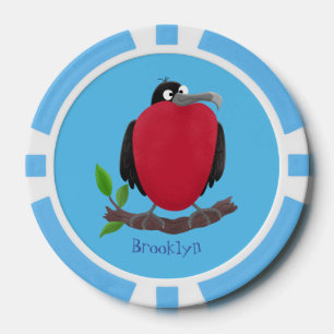 Funny magnificent frigate bird cartoon poker chips