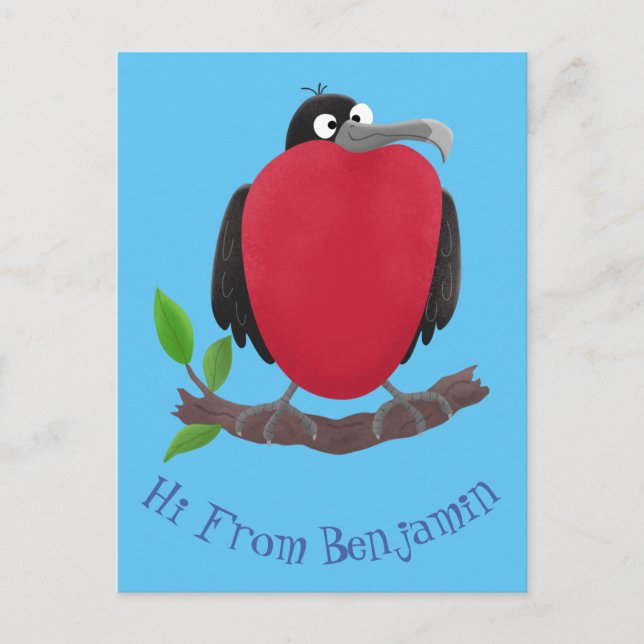 Funny magnificent frigate bird cartoon postcard (Front)