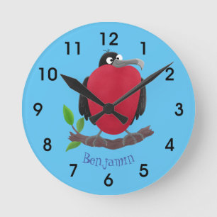 Funny magnificent frigate bird cartoon round clock