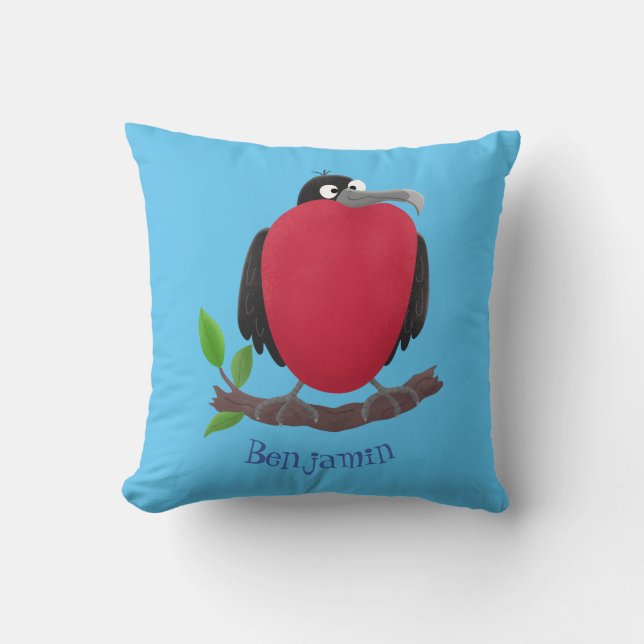 Funny magnificent frigate bird cartoon throw pillow (Front)