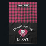 Funny Main Ingredient is Love Red Black Plaid Kitchen Towel<br><div class="desc">Funny and cool kitchen towel to make cooking more fun. Personalized gift for family and friends who love cooking, baking and trying new recipe in the kitchen. Customize the wording to fit your occasion. You can use the Design Tool to further change the font type, font colour and font size....</div>