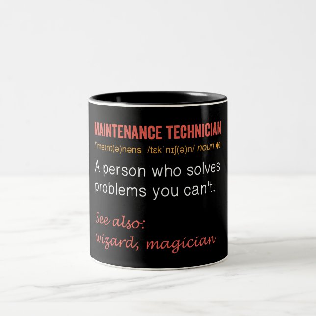 Funny Maintenance Technician Definition Two-Tone Coffee Mug (Center)