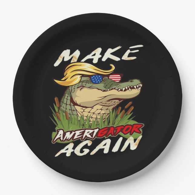 Funny Make Amerigator Again Donald Parody American Paper Plate (Front)