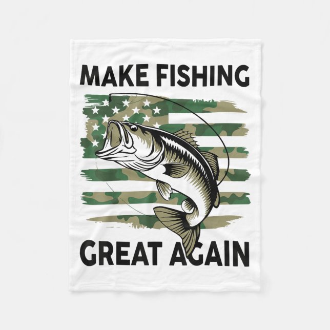 Funny Make Fishing Great Again Camo B Fish America Fleece Blanket (Front)