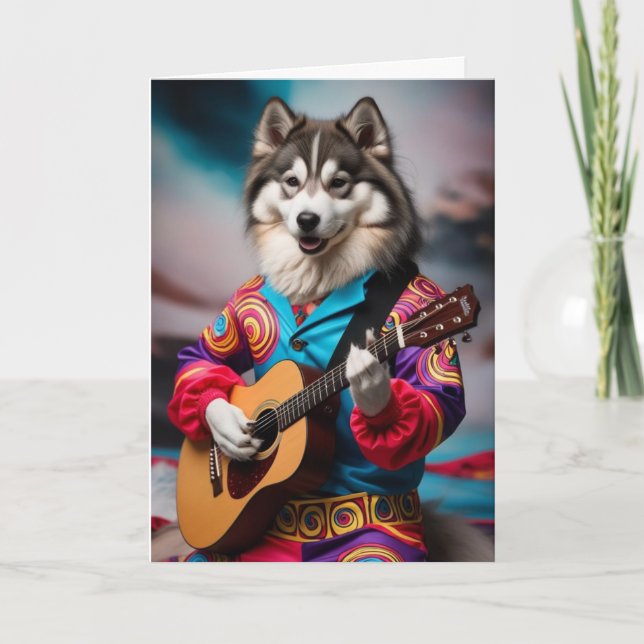 Funny Malamute Rock Star Card (Front)