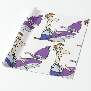 Funny Male Dentist and Purple Dental Chair Wrapping Paper
