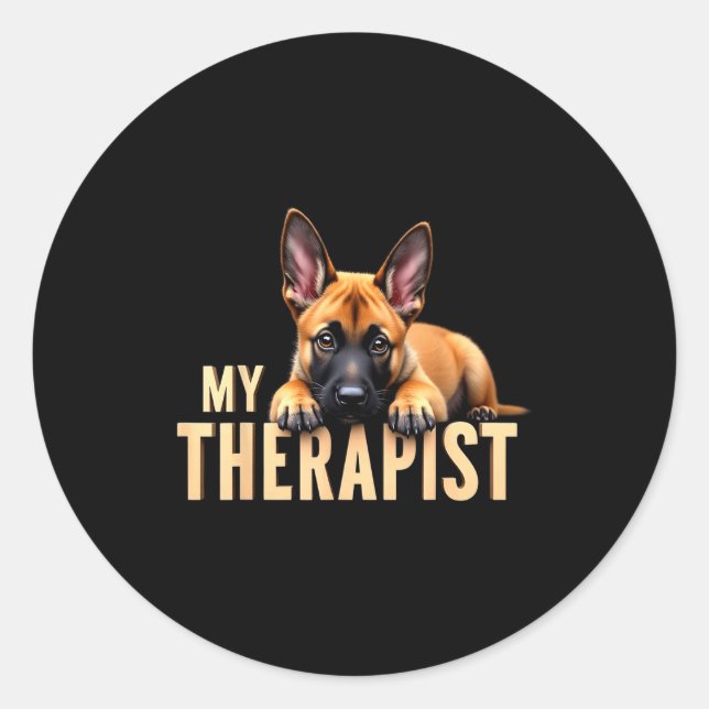 Funny Malinois Puppy My Therast Belgian Shepherd D Classic Round Sticker (Front)