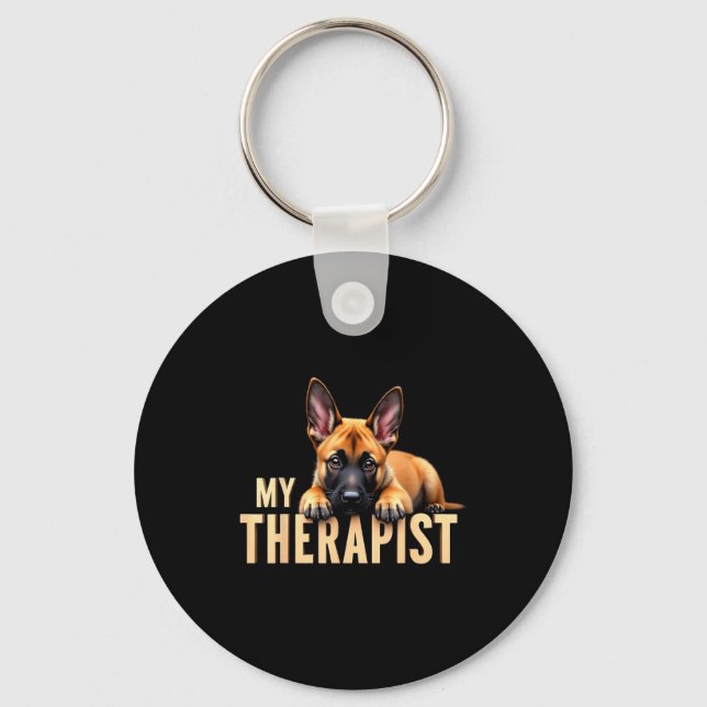Funny Malinois Puppy My Therast Belgian Shepherd D Keychain (Front)