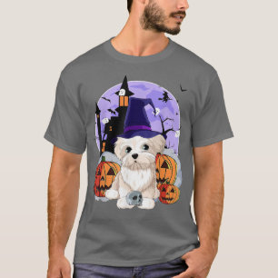 Funny Maltese Dog Halloween Witch Pumpkin T-Shirt