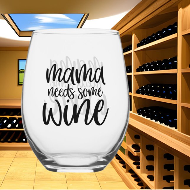 Funny Mama needs wine word art Stemless Wine Glass (Creator Uploaded)
