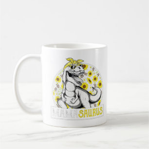 Funny Mama Saurus Sunflower , Dinosaur Mom T Rex ( Coffee Mug