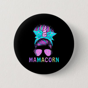 Funny Mamacorn Unicorn Messy Bun Mom Mother's Day 2 Inch Round Button
