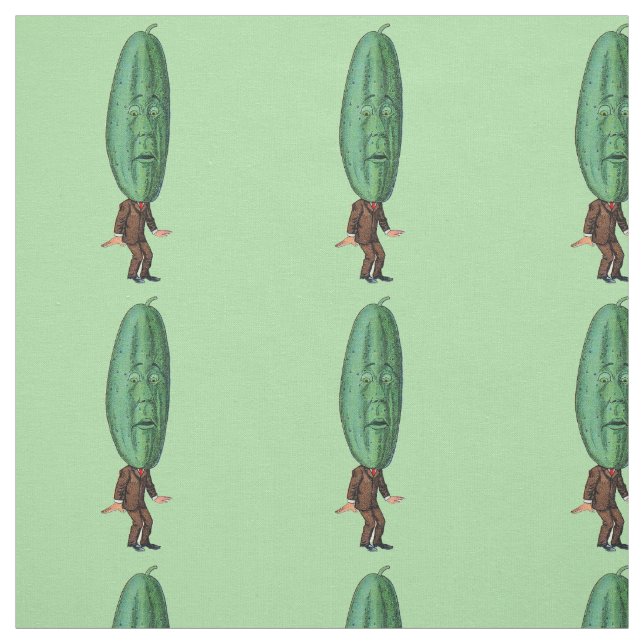 Funny Man Big Green Pickle Head Brown Suit Green Fabric (Swatch)
