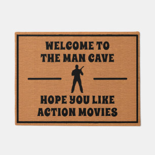 Funny Man Cave Action Hero Rustic Minimalist Doormat
