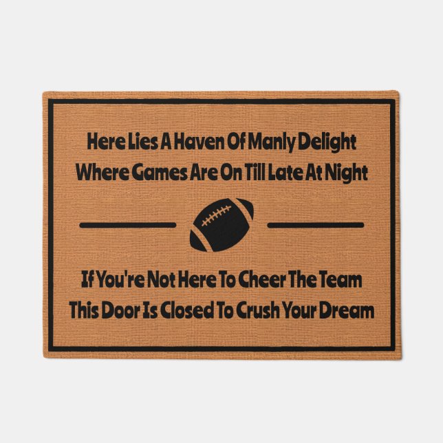 Funny Man Cave Football Brown Rustic Minimalist Doormat (Front)