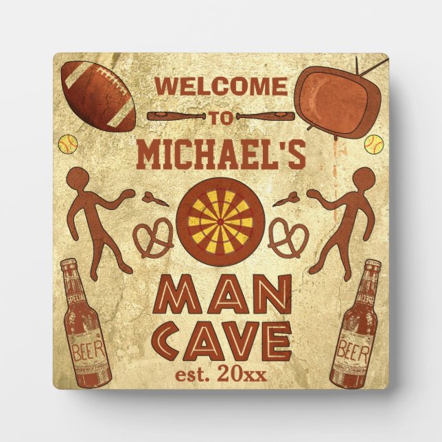 Funny Man Cave with Your Name Custom Plaque (Front)