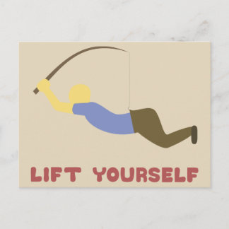 Funny Man Holding Himself up with Fishing Pole Postcard