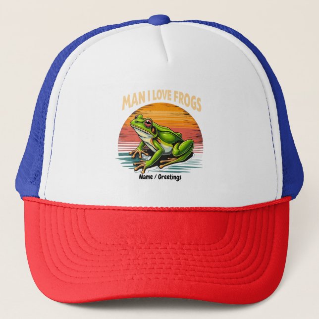 Funny Man I Love Frogs Retro Frog Lovers Cute  Trucker Hat (Front)