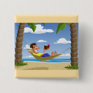 Funny Man Relaxing in Beach Hammock 2 Inch Square Button