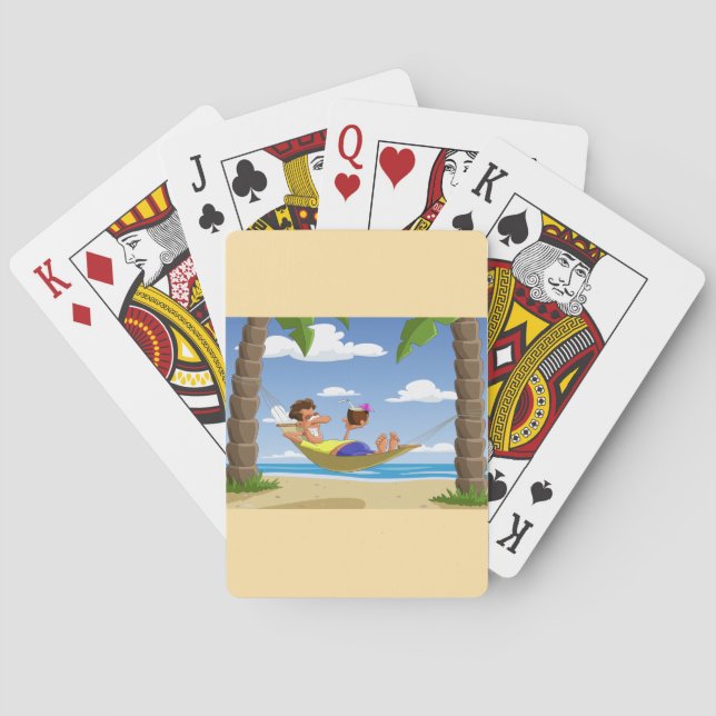 Funny Man Relaxing in Beach Hammock Playing Cards (Back)