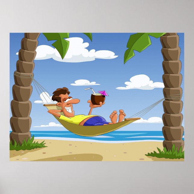 Funny Man Relaxing in Beach Hammock Poster (Front)