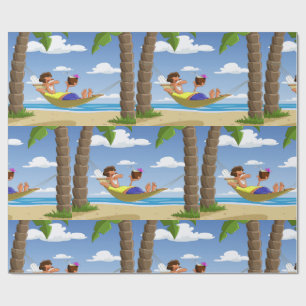 Funny Man Relaxing in Beach Hammock Wrapping Paper