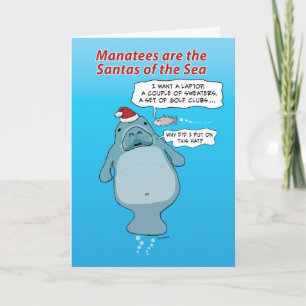 Funny Manatee Claus Christmas Holiday Card