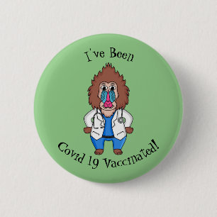 Funny mandrill doctor cartoon illustration 2 inch round button