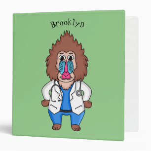 Funny mandrill doctor cartoon illustration binder