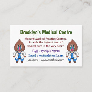 Funny mandrill doctor cartoon illustration business card